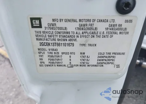 2006 Chevrolet Silverado 1500 Lt2 z USA, uszkodzony, nr VIN 2GCEK13T661101679